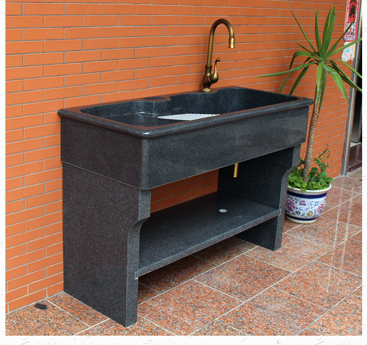 一体花岗岩石头洗衣池阳台大理石洗衣槽带搓板洗衣台盆整石水槽 100