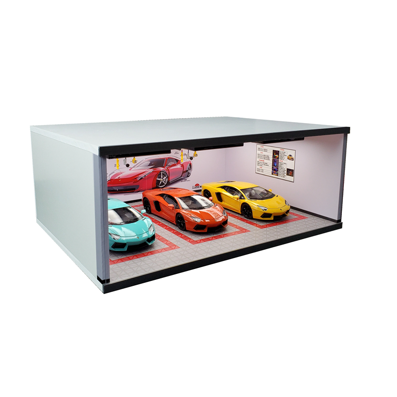 124汽车车模车库模型场景摆件地下停车仿真展示收纳盒带灯玩具红砖墙