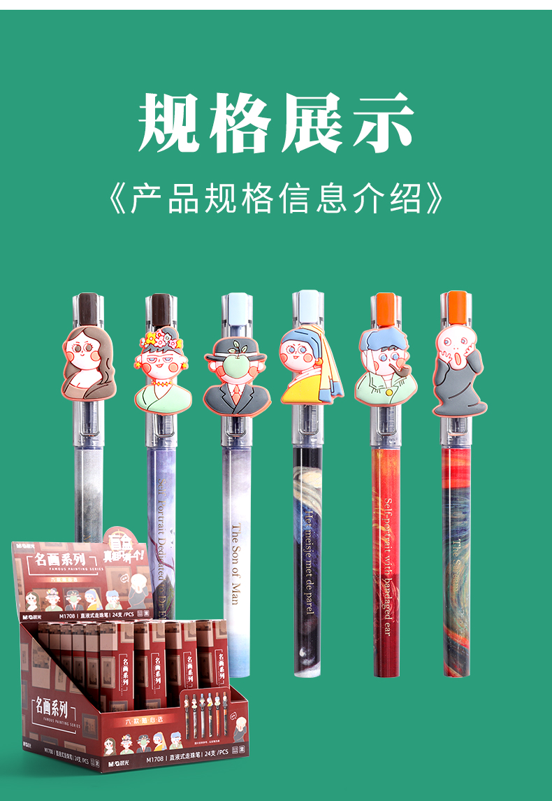 晨光名画系列直液式走珠笔盲盒中性笔高颜值梵高水笔学生用黑色0.