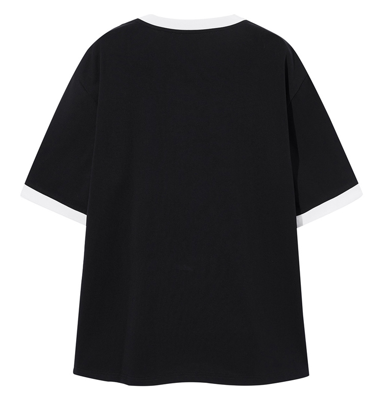 太平鸟字母短袖t恤女2021新款夏装潮黑色宽松大码体恤闺蜜情侣装 黑色