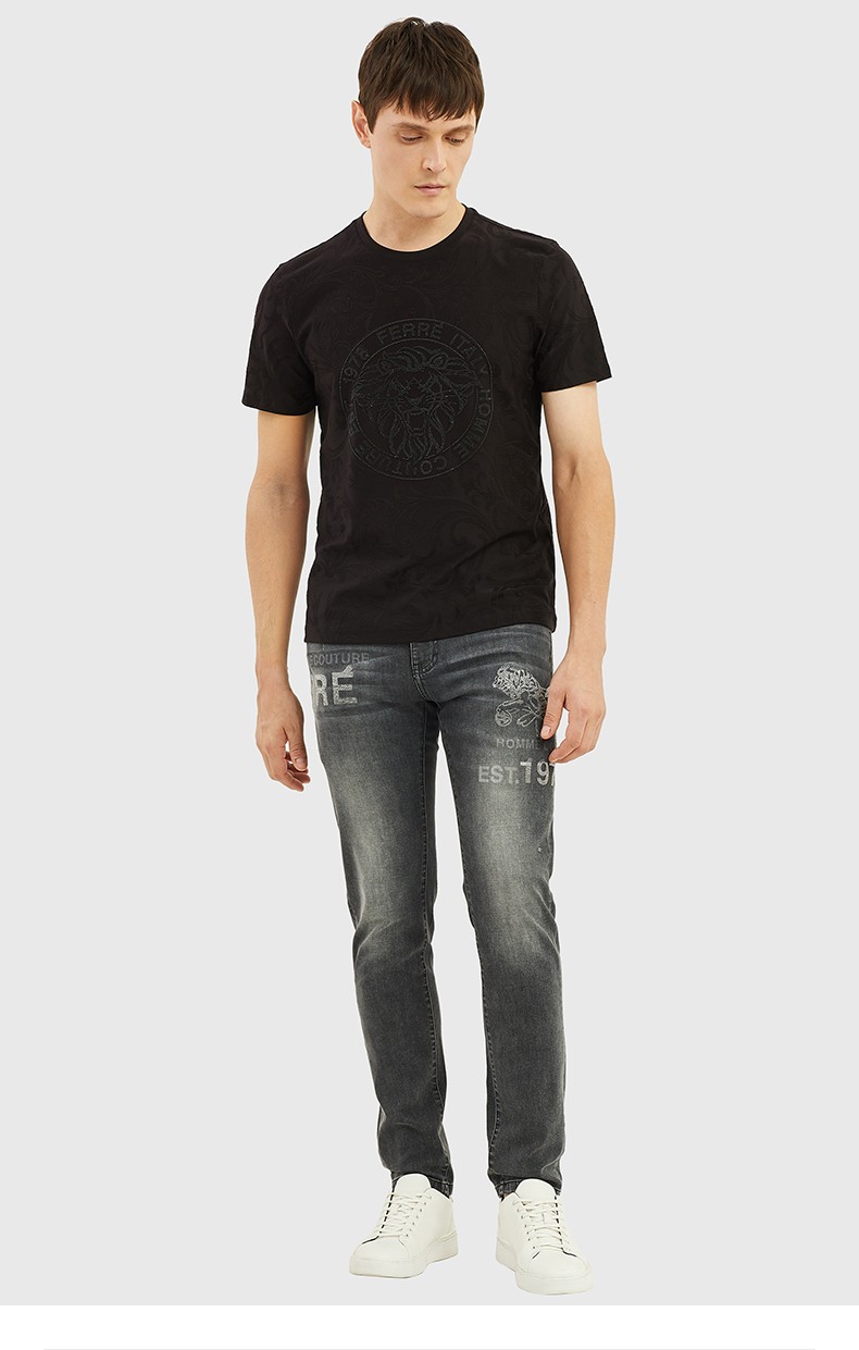 ferre费雷奢侈品意大利男装短袖圆领t恤男宽松春夏新品提花烫钻半袖