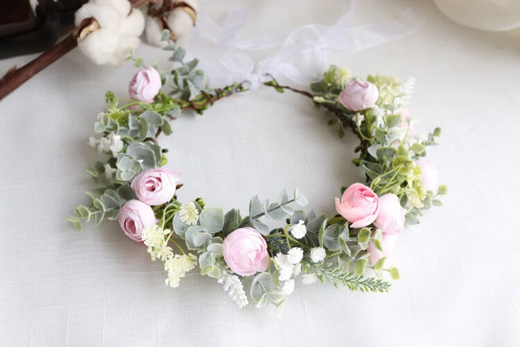 新娘头饰度假配饰婚纱摄影写真绿植婚礼发饰sn3459 紫色茶花苞花环