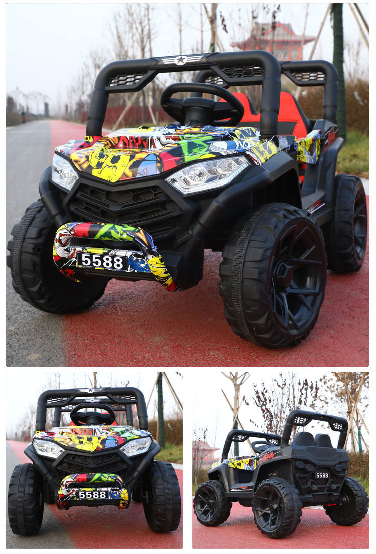 新款儿童电动汽车越野四轮四驱车16宝宝可坐人男女小孩遥控汽车原红色