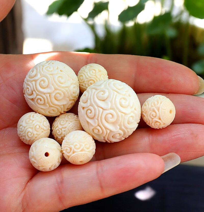 时乾 苏工猛犸象牙祥云珠云纹珠圆珠 纯手工顶珠三通散珠桶珠菩提diy