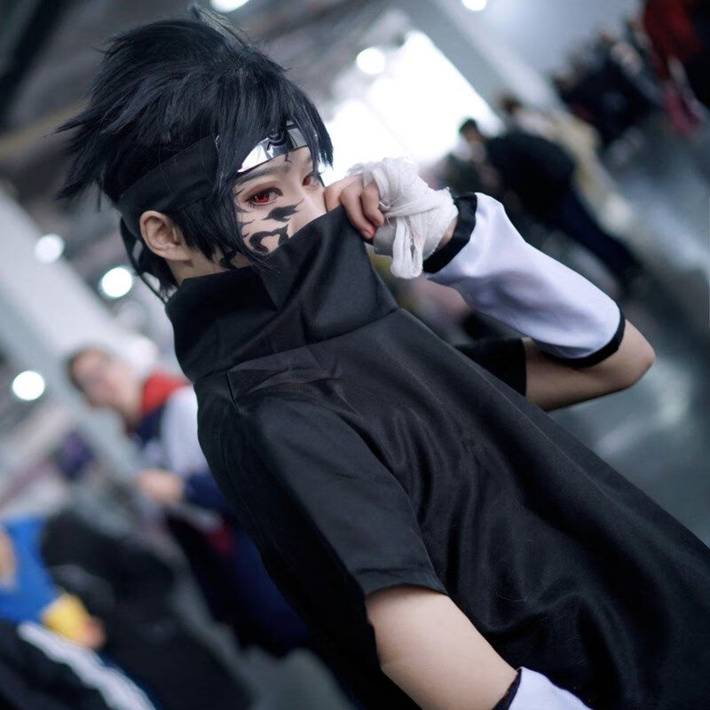 【梦喵动漫】火影忍者佐助cos服黑色短夏装漫展表演出cosplay服装 只