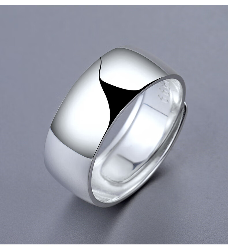 帛灵999银男士光面戒 宽面足银开口可调节大戒子单身贵族男素圈戒指