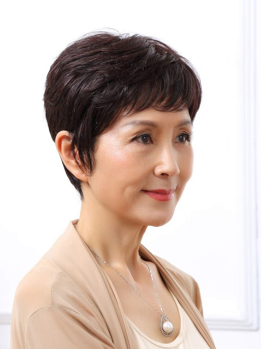 光头假发真发全真人发中老年人短化疗假头发全头自然假发套进口丝黑色