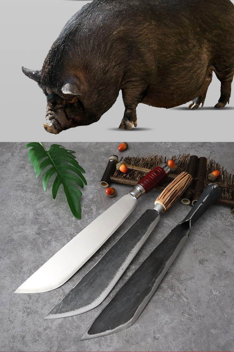 狗尾草尖刀大号放血屠宰杀羊刀老式手工锻打轨道钢杀猪工具 【铁柄】