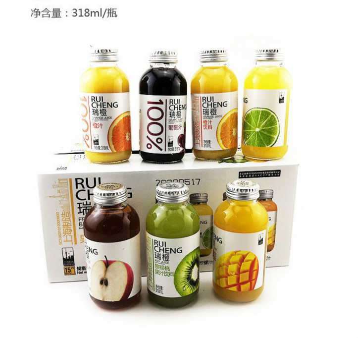 瑞橙果汁瑞橙果汁飲料橙蘋果葡萄芒果獼猴桃金桔檸檬318ml3瓶早餐果汁