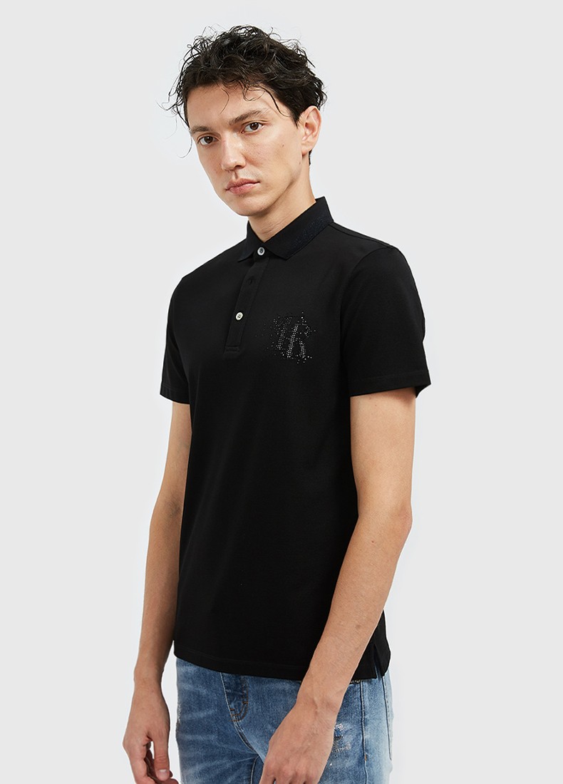 ferre费雷奢侈品男装黑色经典商务休闲短袖polo衫男士舒适透气翻领t恤