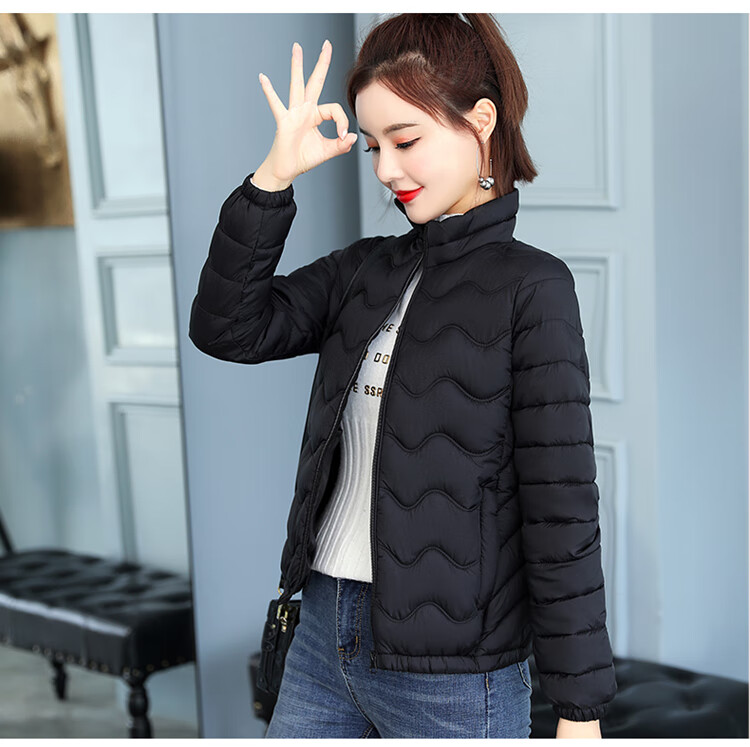 女士轻薄丝棉小棉服棉袄2022秋冬季短款羽绒棉衣女工装外套轻薄立领小