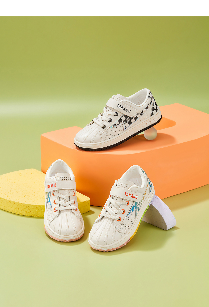 taraniskids儿童休闲赛车手小白鞋系列男童低帮板鞋百搭学生鞋白黑37