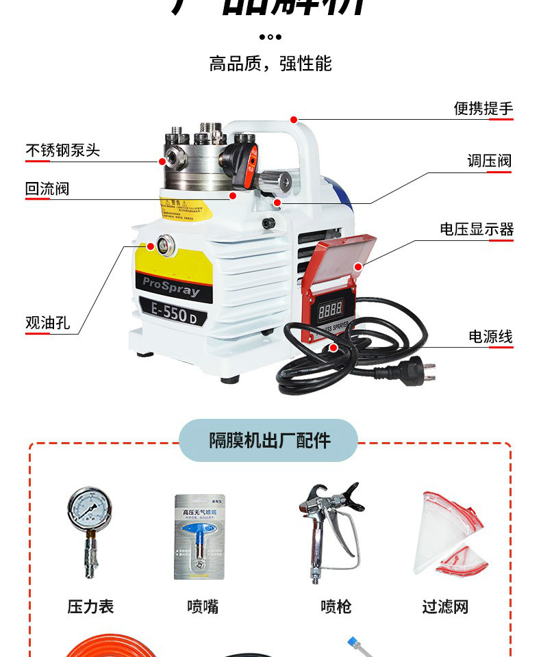 电动高压无气喷涂机油漆乳胶漆防水防火涂料钢结构喷漆机tp595手提款