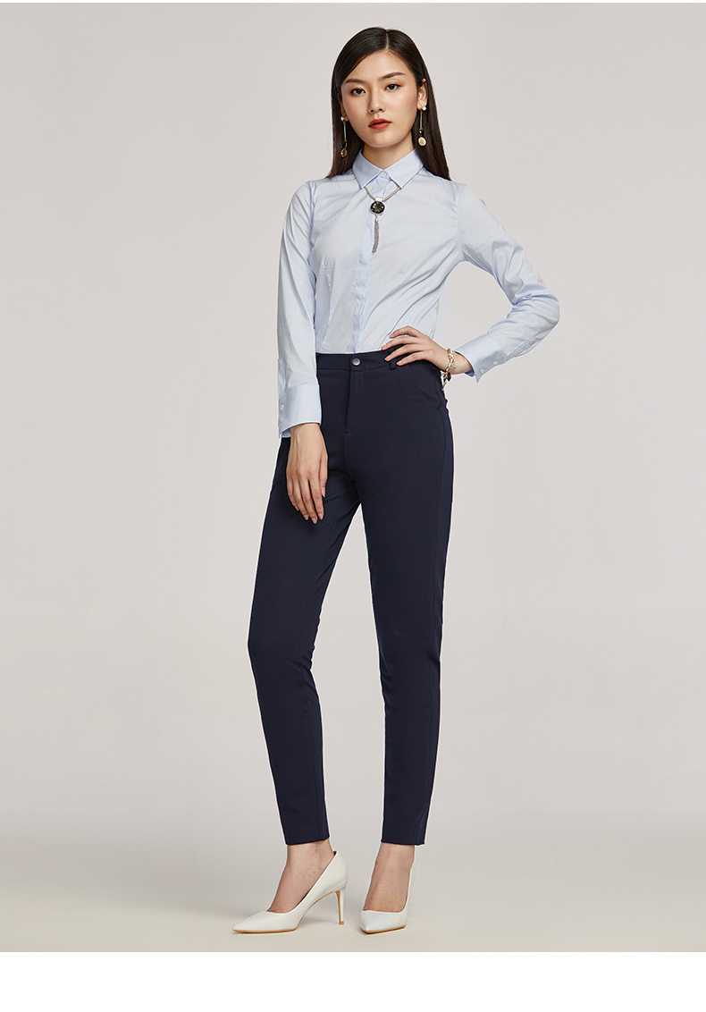 四面弹百斯盾九分裤女装针织休闲裤2021夏季新款修身铅笔裤子深蓝26