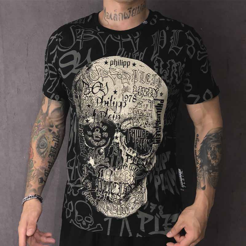 psax潮牌欧货潮牌夏季pp菲利普男装烫钻骷髅头短袖t恤男士休闲圆领