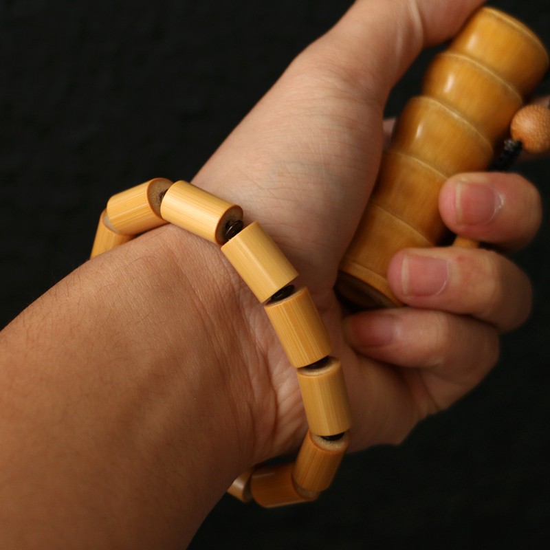 时乾 精品实心玉竹手串 文玩男女款纯手工竹制手链手把件佛珠手持竹
