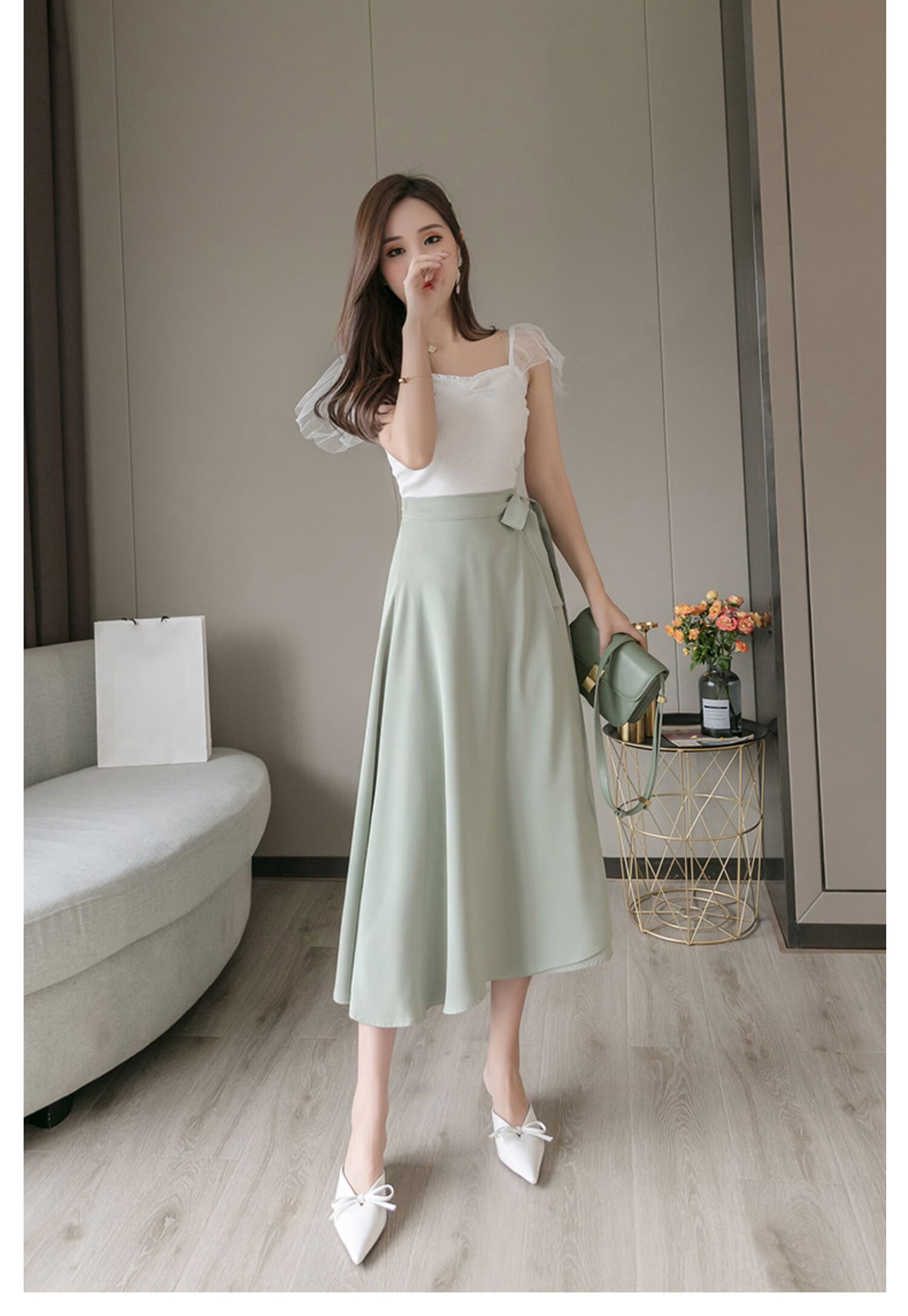 xnfs轻奢品牌高端女装裙子2021年夏季韩版优雅时尚高腰中长款a字法式