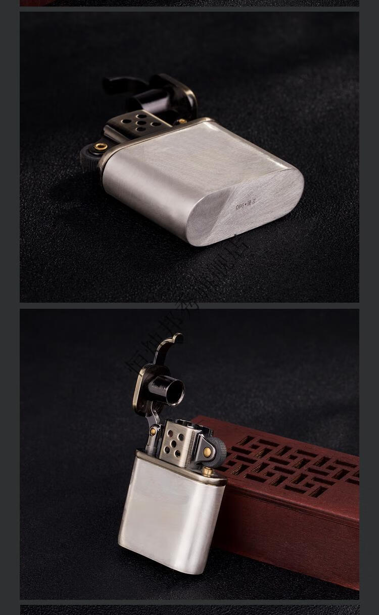 s999纯银足银打火机正版防风煤油火机磨砂拉丝刻字手工金属煤油火机