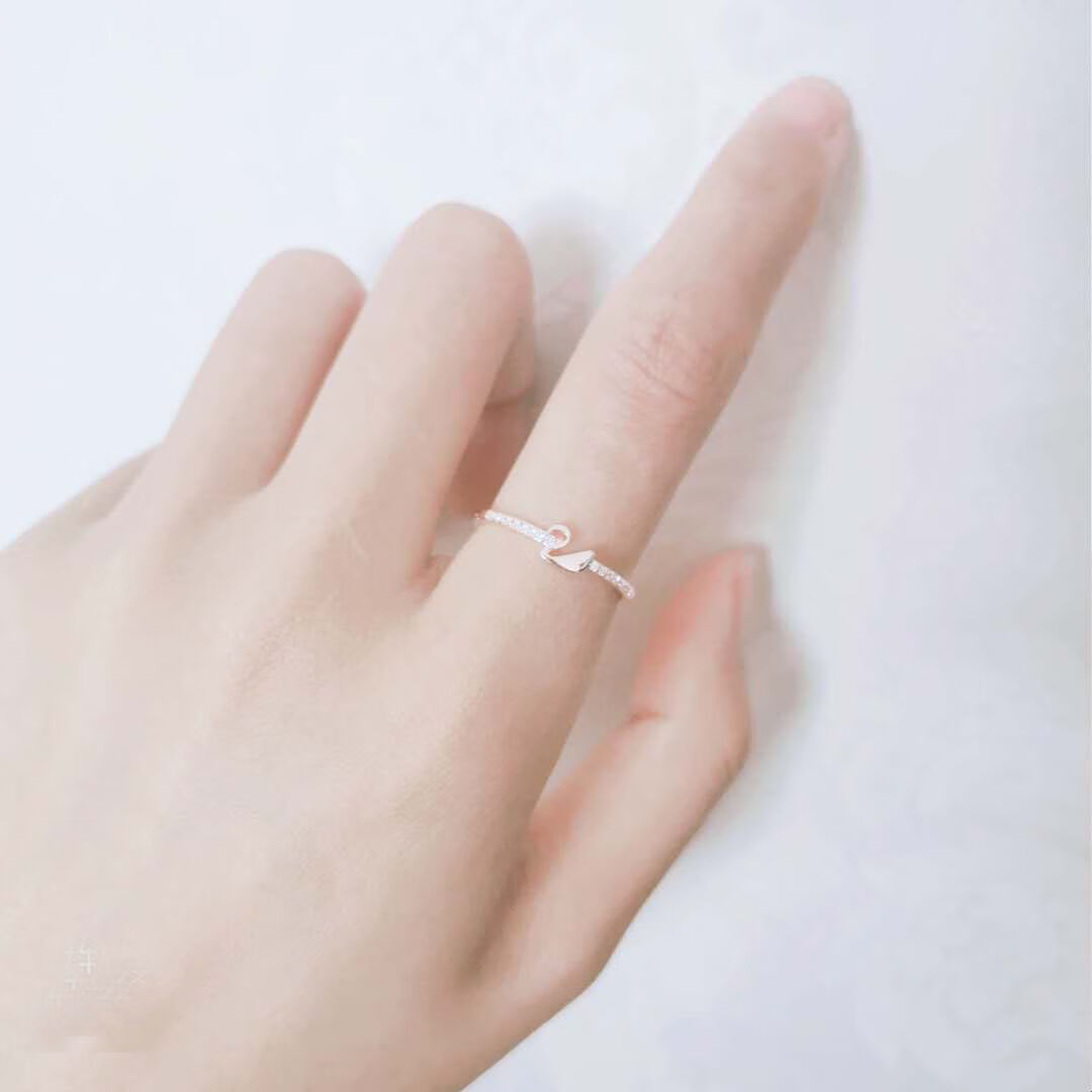 aiosc韩国潮小天鹅玫瑰金戒指女ins网红时尚简约个性小众设计戒指首饰