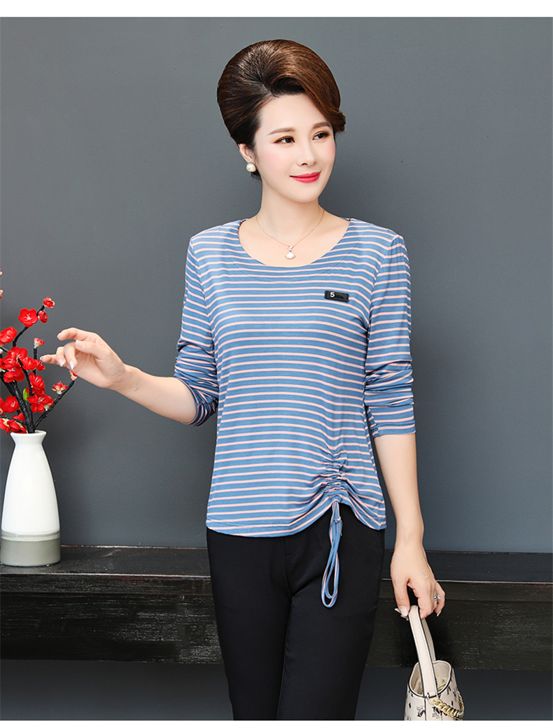 很想 中老年女士秋季长袖t恤40-50岁新款妈妈装宽松大码打底衫韩版