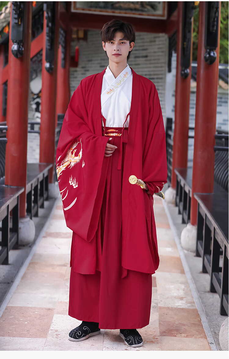 exemaba凤凰原创汉服男装魏晋风红色新郎情侣古风套装中国风仙气古装
