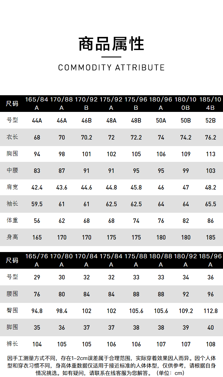 男士西服尺码对照表图图片