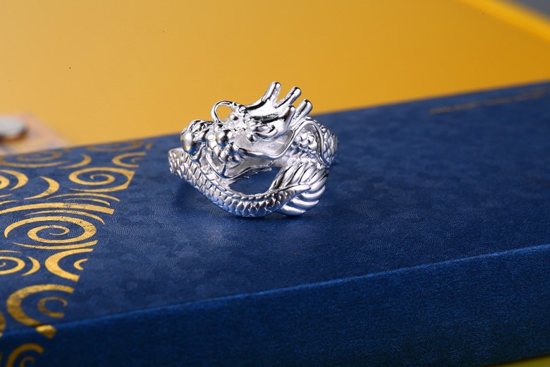 990足银戒指男式龙形龙头戒指食指环个性男人霸气手工饰品龙头戒指56