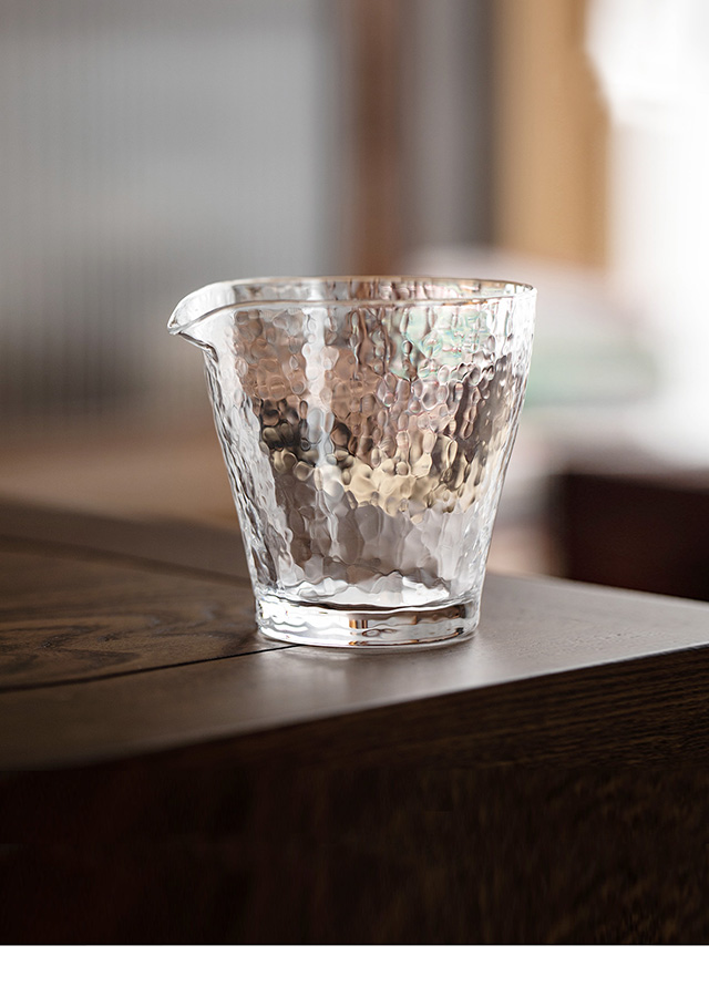 glass水波纹品茗杯公道杯家用日式简约透明玻璃杯子 水波纹公道杯配2
