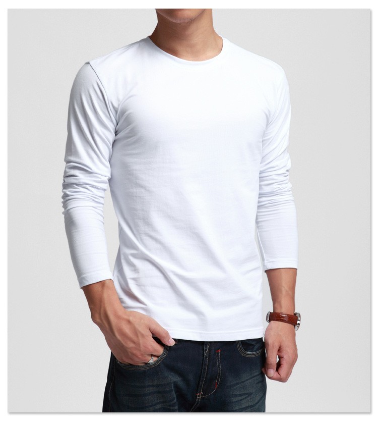 中老年纯棉t恤秋衣男士纯色圆领长袖打底衫宽松全棉人老头衫汗衫男生