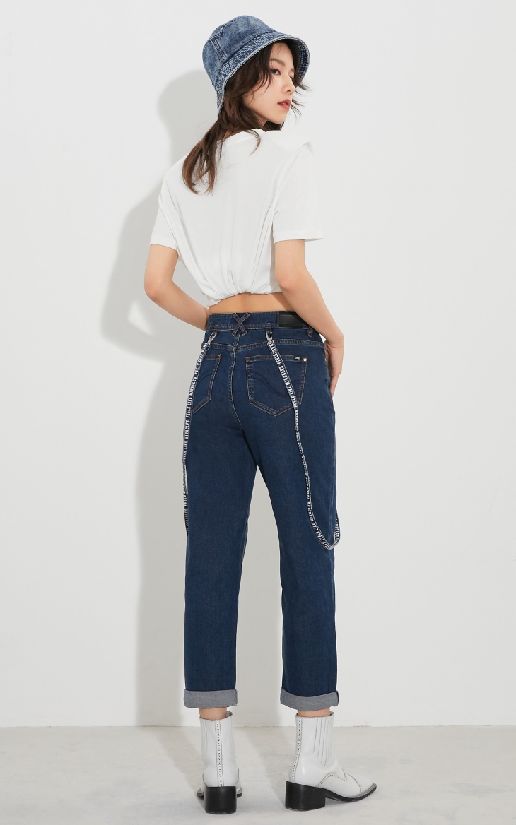 only夏季新款男友风直筒背带九分牛仔裤女120149724 j33350水洗牛仔蓝