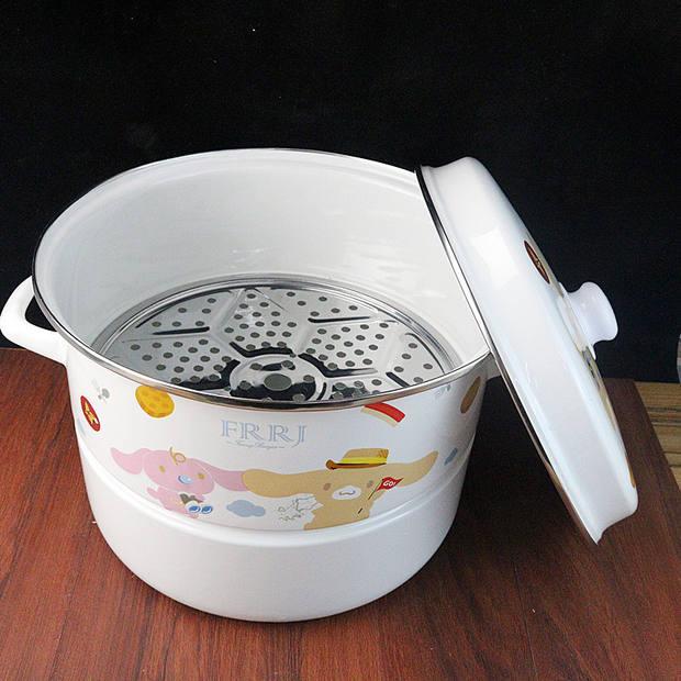 加厚搪瓷蒸锅大容量2630家用平底汤锅炖锅电磁炉燃气通用蒸锅28cm珍品