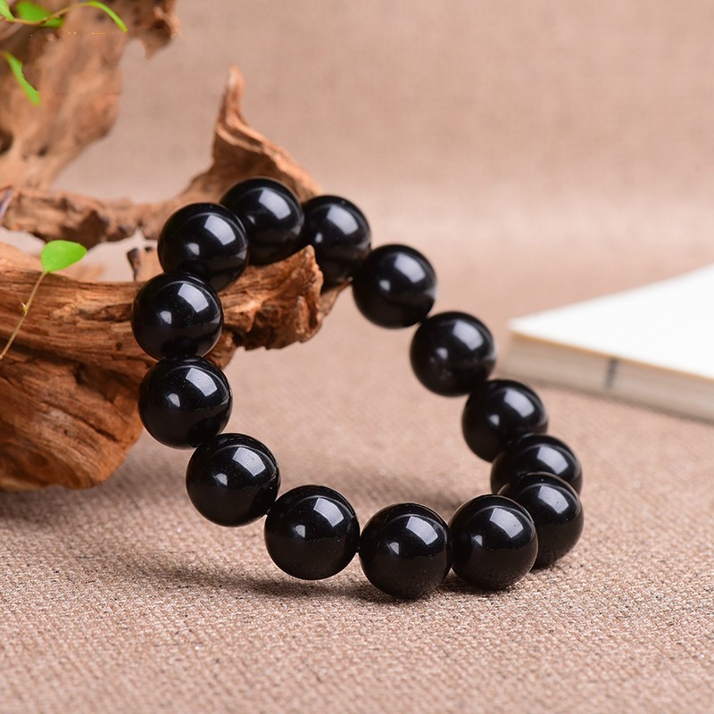 十二生肖黑色属水男女情侣手串水晶原石手串饰品黑水晶手链6mm孩子带