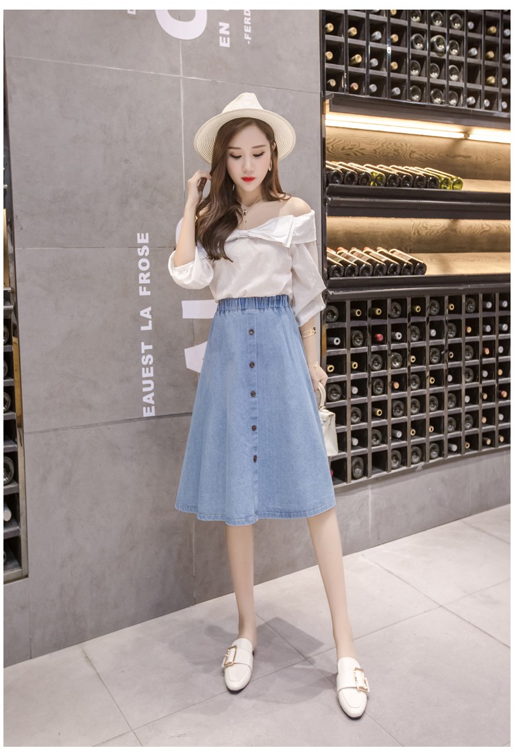 未知鱼点牛仔长裙 下半身半截裙春夏季200斤高腰牛仔宽松半身裙大码胖