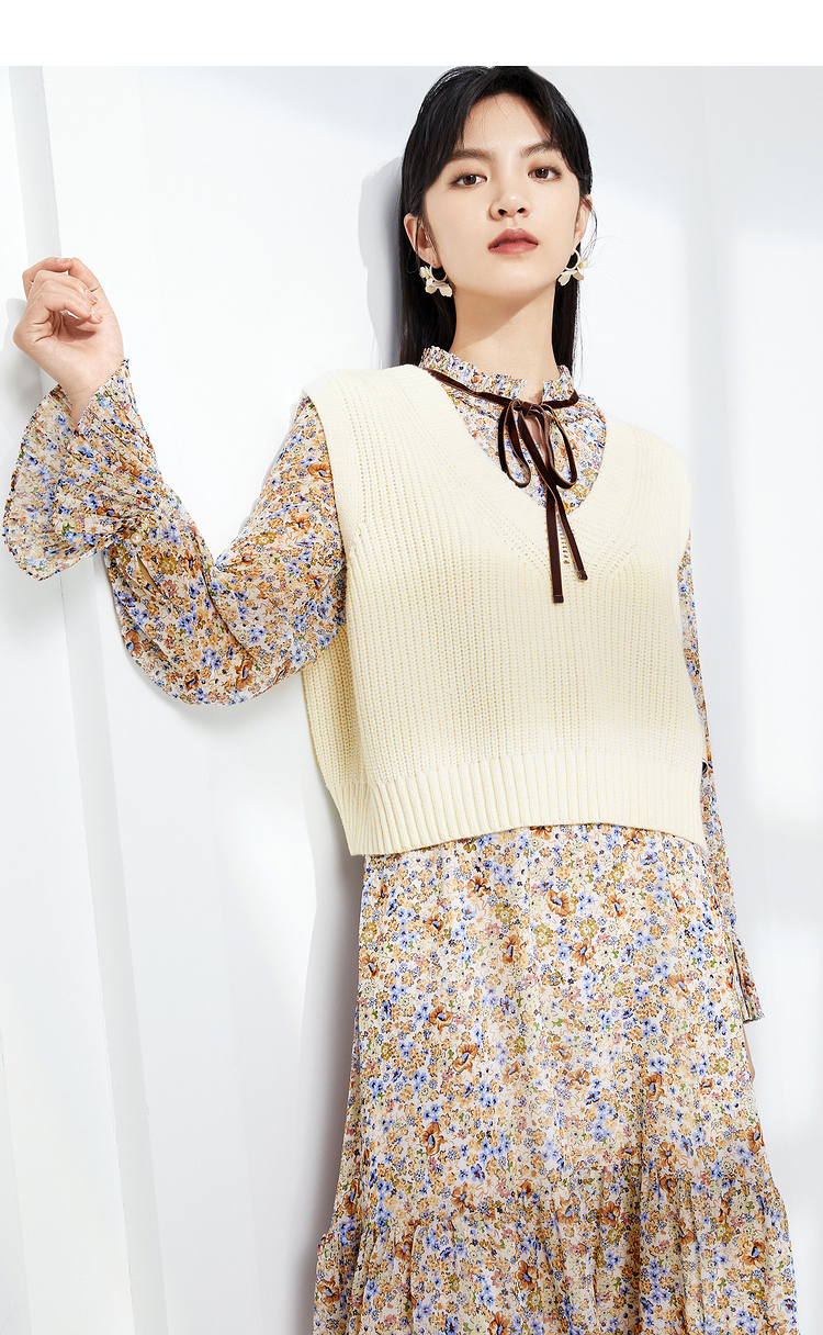 伊芙丽宫廷式碎花连衣裙2021夏新款甜美系带显瘦雪纺荷叶边裙子女