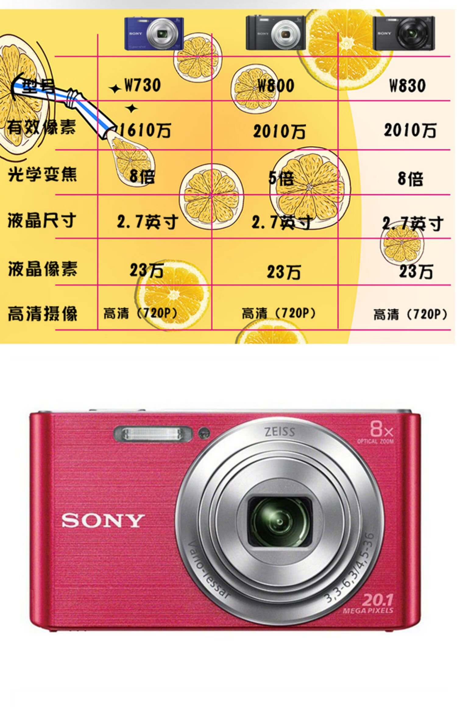 索尼(sony)dsc-w830 w800相机数码高清2000像素旅游家用卡片机 wx100