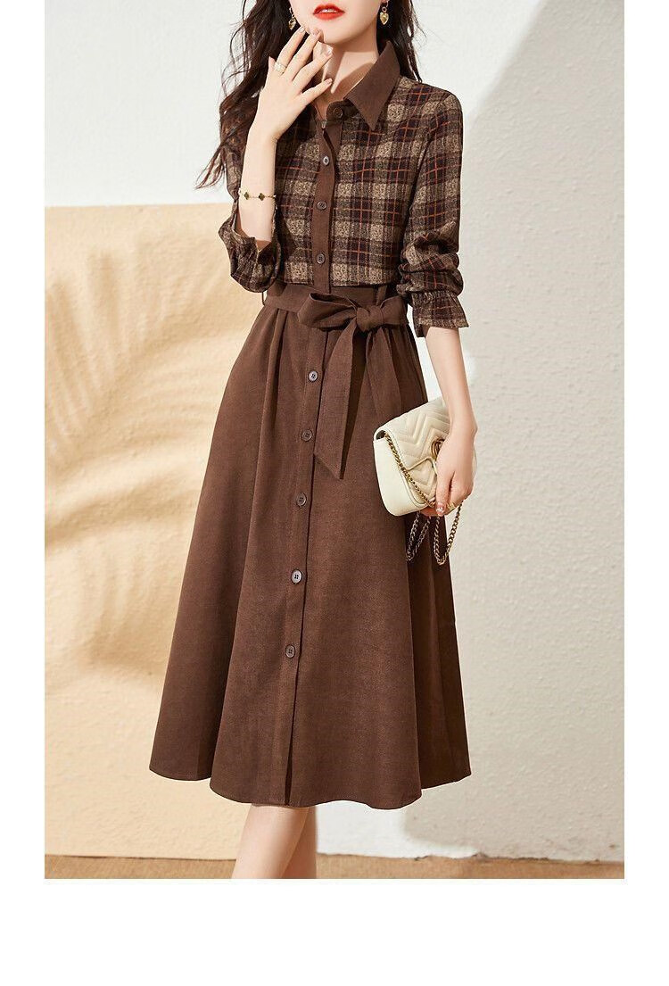 灿芬芳真值女装特卖爆[缇忆]长款连衣裙女收腰显瘦秋季新款 裙子格玛