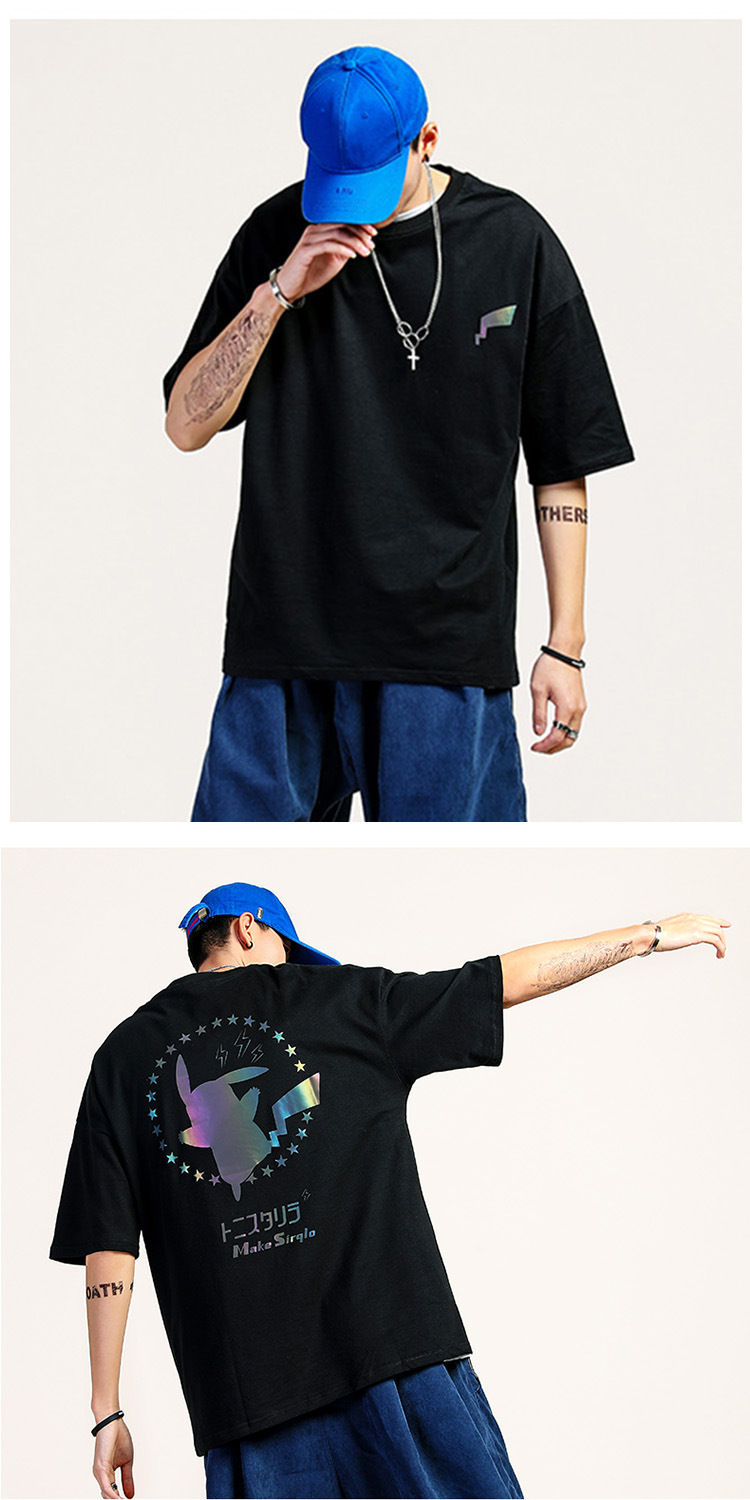 凯蒂维娅小熊t恤炫彩反光短袖男女同款情侣装宽松体恤新款夏季上衣潮