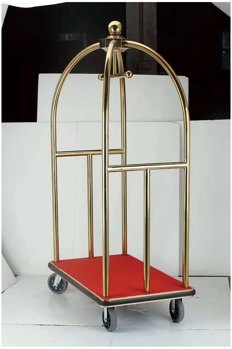 豪优锐酒店行李车不锈钢金顶车静音滑轮手推车大堂客人接待平板车可