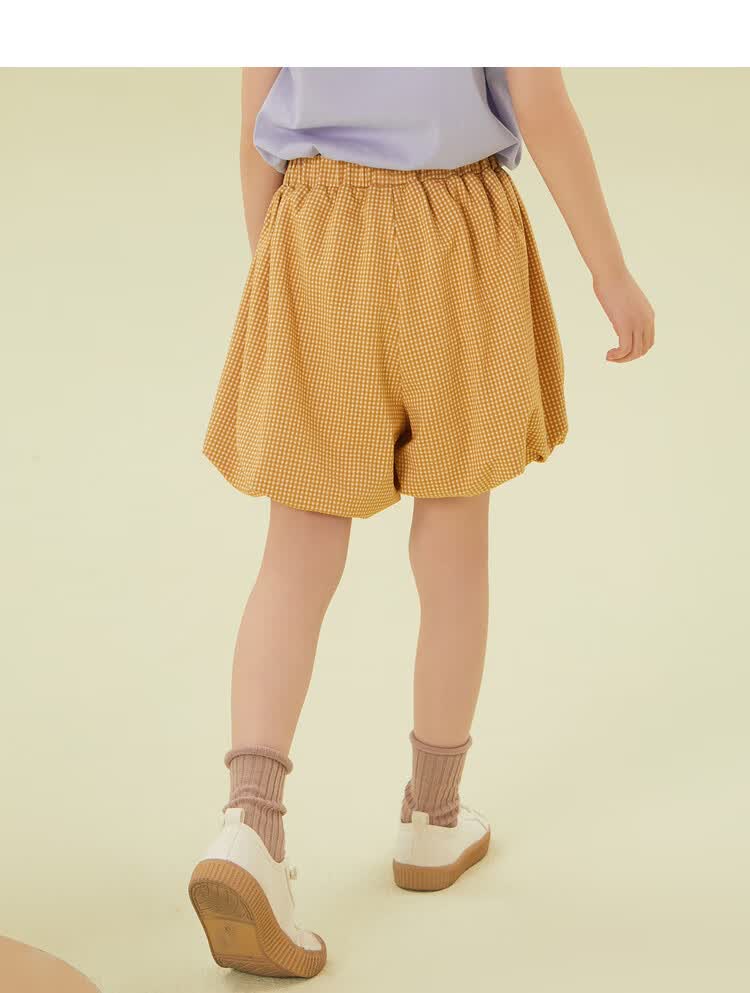 moomoo童装女童休闲南瓜裤2021夏新款女孩儿小方格提花宽松灯笼裤 蓝