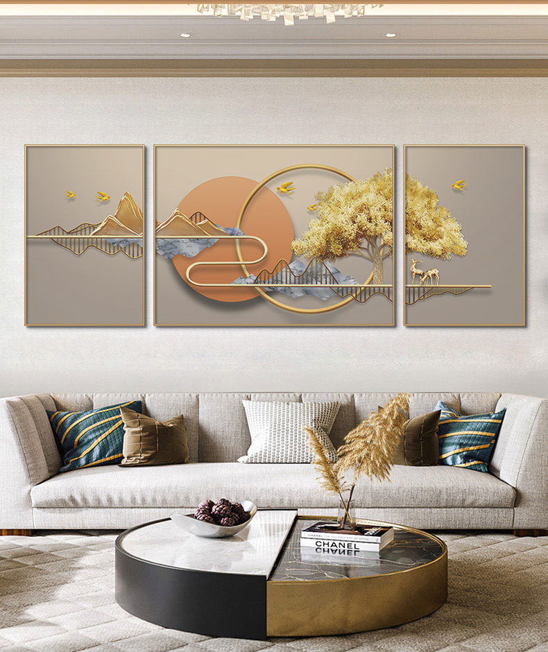 艺术一点客厅装饰画轻奢招财鹿沙发背景墙挂画抽象风景山水画现代简约