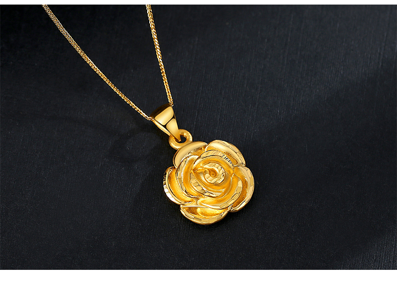 情人节礼物黄金玫瑰花吊坠女999足金花朵项链3d硬金首饰金挂坠子妈妈