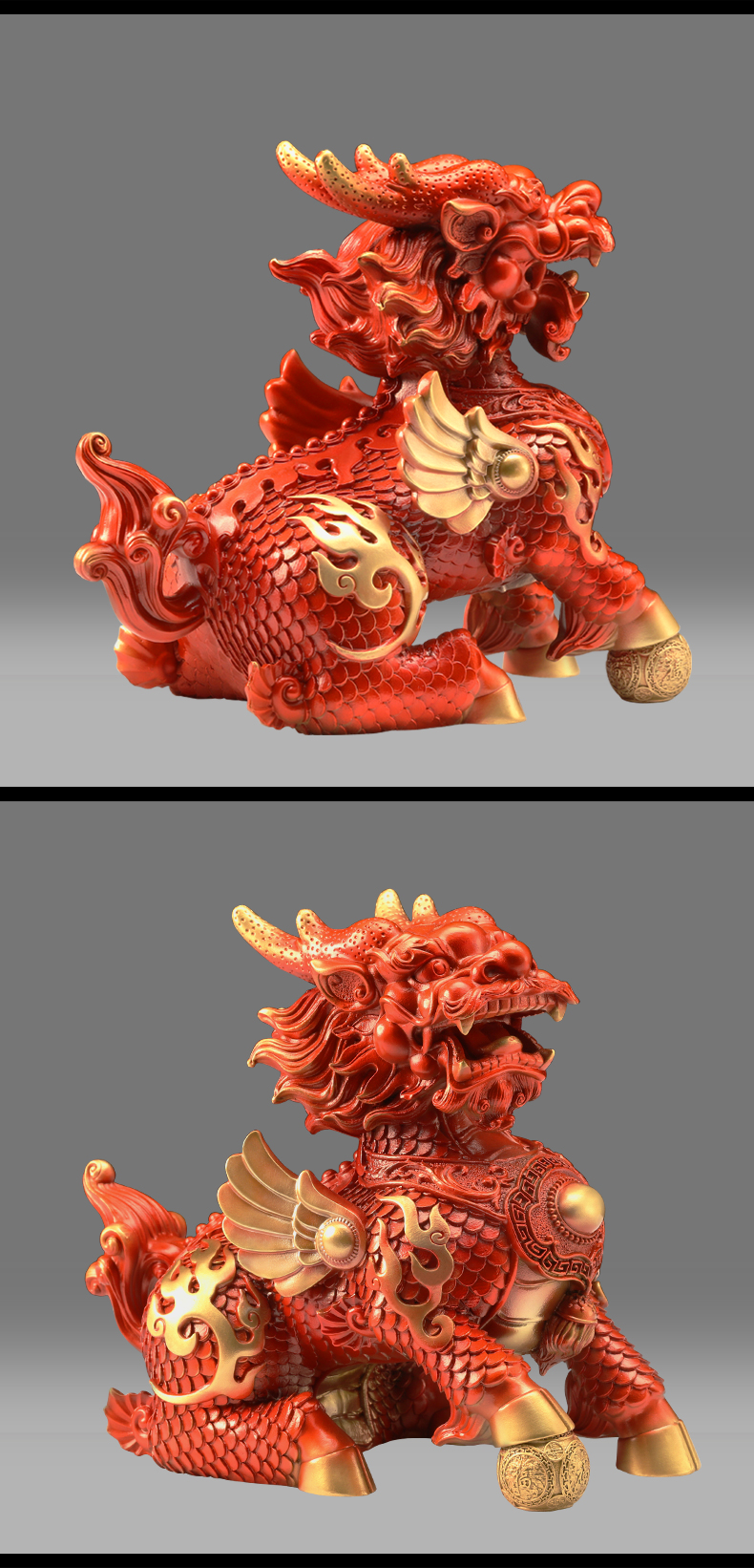 吉祥源全铜麒麟摆件一对招财火麒麟公司办公室家居客厅玄关装饰工艺品