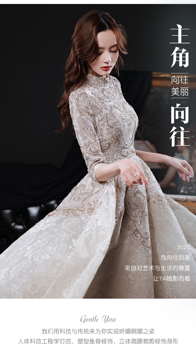 南极人高端轻奢品牌宴会晚礼服2021新款高端大气礼服裙女灰色主持年会