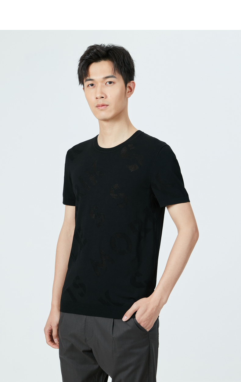 利郎短袖t恤男圆领镂空透气时尚男t恤 黑(20xtx3261s) 170/84a