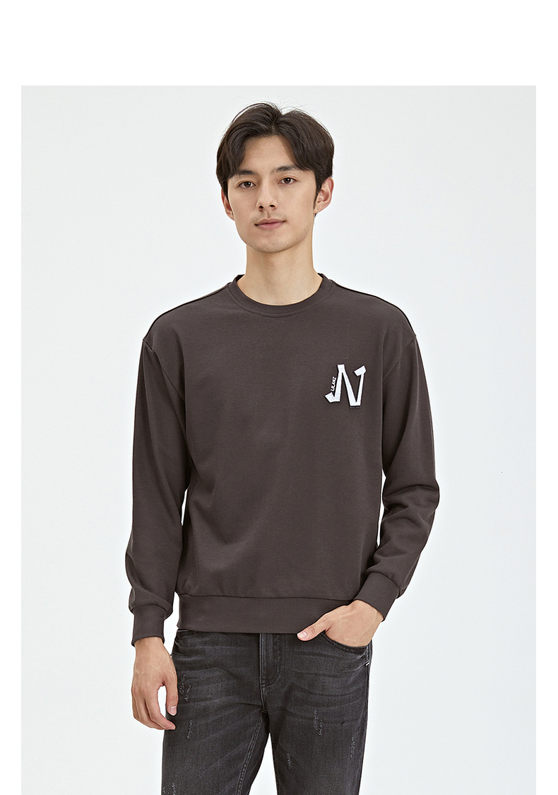 【抗菌】利郎卫衣男字母刺绣2021秋季新款时尚休闲圆领微阔版长袖t恤