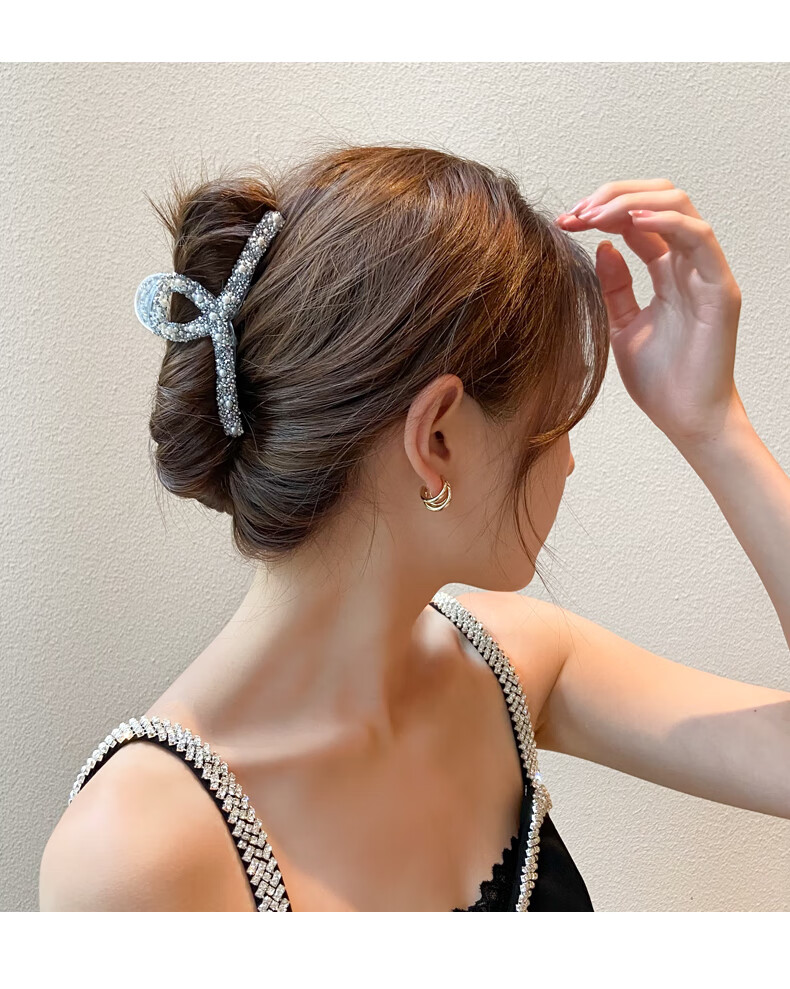 珍珠鲨鱼夹发量多夹子发夹后脑勺发卡子盘发抓夹大号发饰女夏黑色珍珠