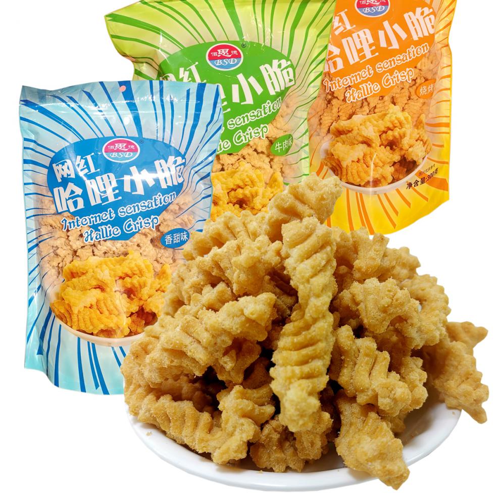 80后怀旧零食哈哩哈哩小脆虾条锅巴300g*3袋大包办公休闲膨化食品 2袋