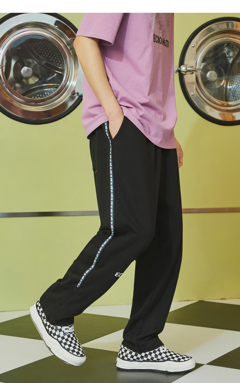 ecko犀牛休闲裤男潮牌反光抽绳镭射织带排扣针织裤2021夏季新款长裤