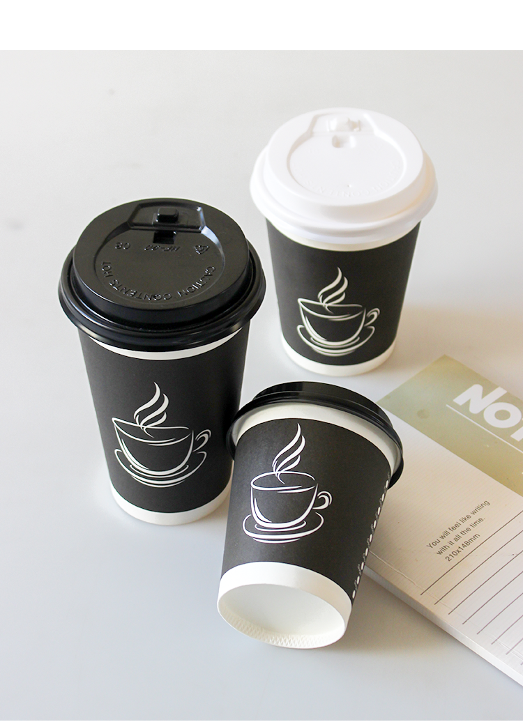 朴京一次性咖啡杯子加厚黑色奶茶杯豆浆杯粥杯纸杯子加厚带盖外卖热饮
