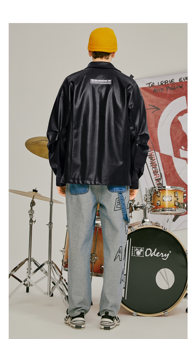 ecko犀牛皮衣外套男潮牌新品休闲经典蝙蝠廓形夹克上衣男女同款 黑色